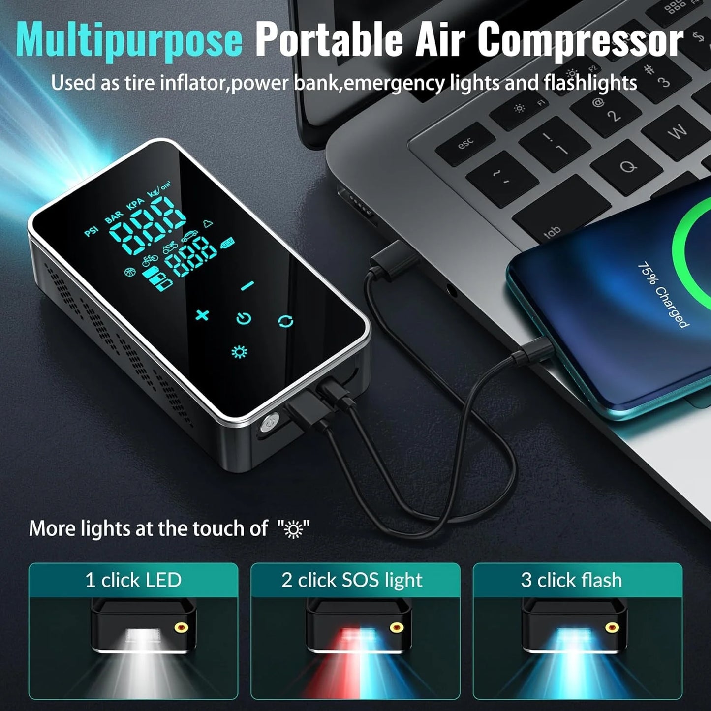 Vortex Pump Portable Air Compressor - 150 PSI with Touch Screen