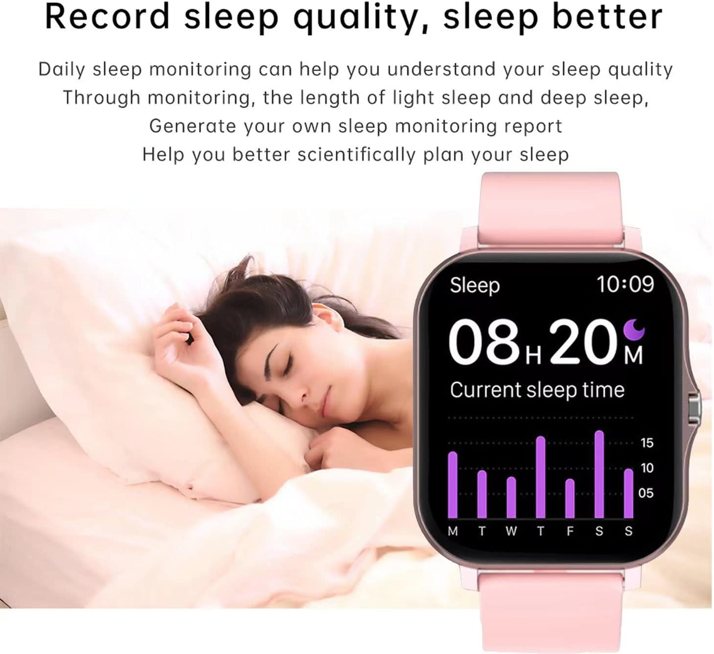 PulseSync™ Smart Watch Fitness Tracker for Andoird/IOS - Monitors IP68, Heart Rate/Blood Oxygen/Sleep - 1.69-Inch Display for Men and Women (Rose Gold)