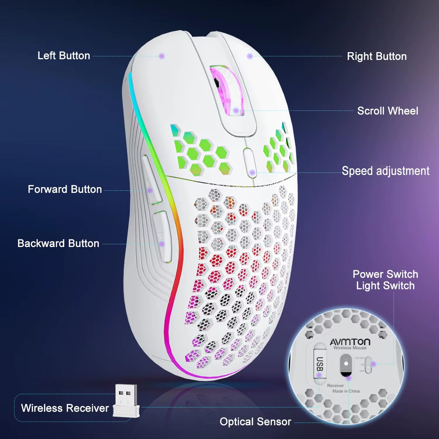 VelocityX Wireless Honeycomb Designed Mouse With RGB