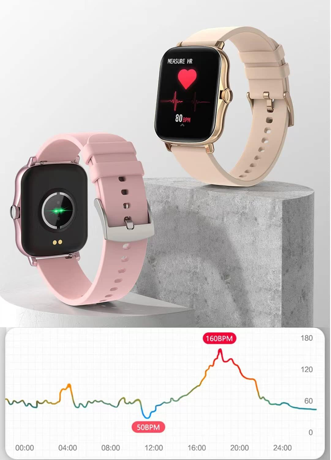 PulseSync™ Smart Watch Fitness Tracker for Andoird/IOS - Monitors IP68, Heart Rate/Blood Oxygen/Sleep - 1.69-Inch Display for Men and Women (Rose Gold)