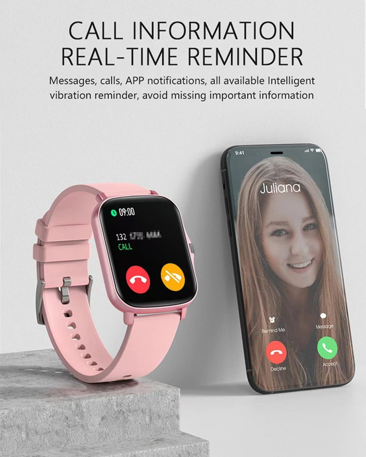 PulseSync™ Smart Watch Fitness Tracker for Andoird/IOS - Monitors  IP68, Heart Rate/Blood Oxygen/Sleep - 1.69-Inch Display for Men and Women (Rose Gold)