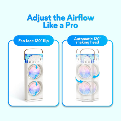 Mist Motion™ Dual Head Mist Fan, 5-Hole Cooling with Auto Oscillation