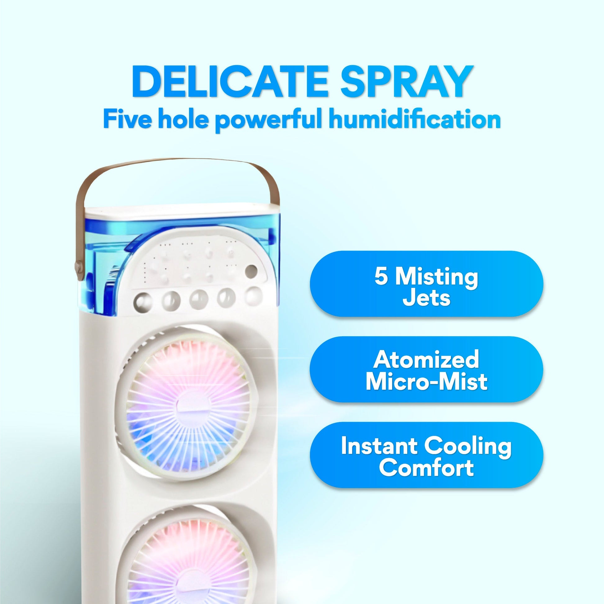 Mist Motion™ Dual Head Mist Fan, 5-Hole Cooling with Auto Oscillation